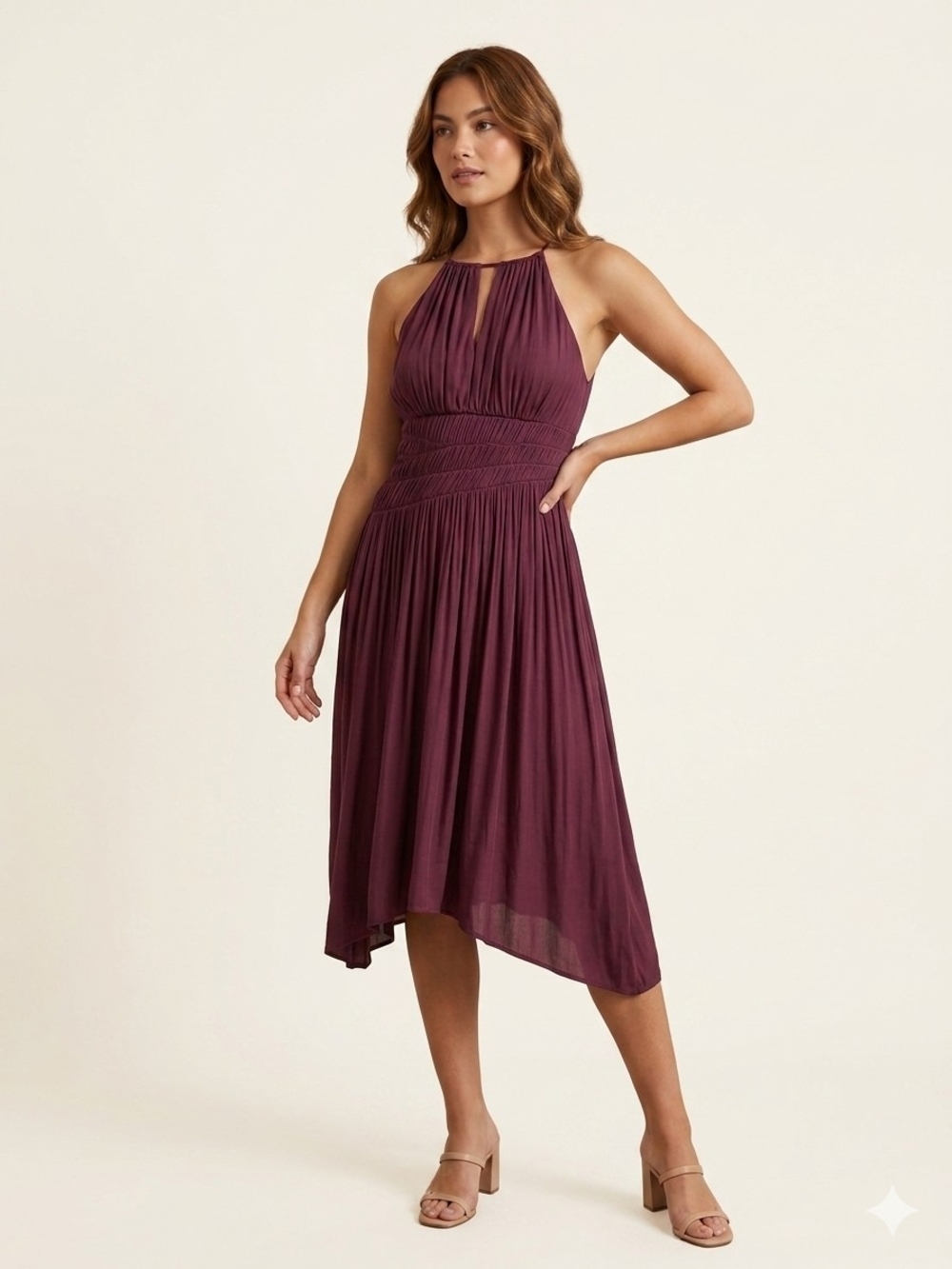 Anthropologie Moulinette Soeurs Smocked Halter Midi Dress Burgundy Size 0